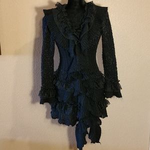 John Fashion Ruffle & Lace Button Front Sweater
